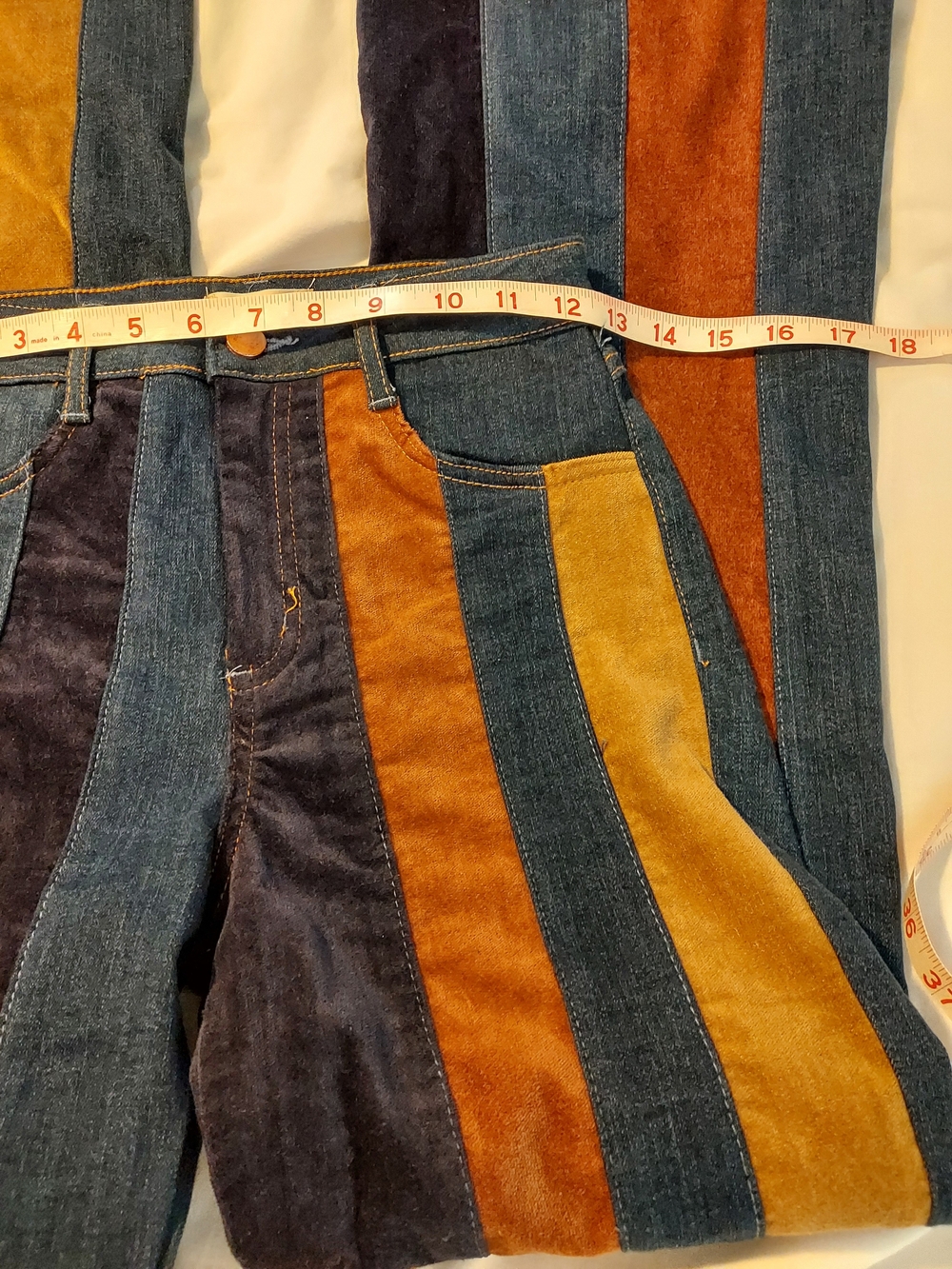 Altar'd State Daisy Suede Patchwork Stripe Flare Jeans Boho 70s Retro - 26 - Picture 5 of 10